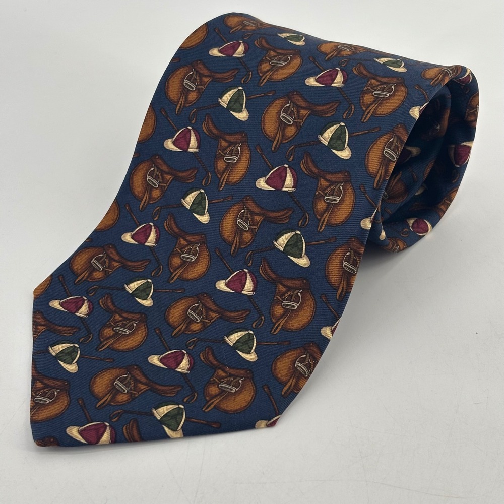 Brooks Brothers Tie Mens One Size Navy Blue Equestrian Saddle Silk USA Made